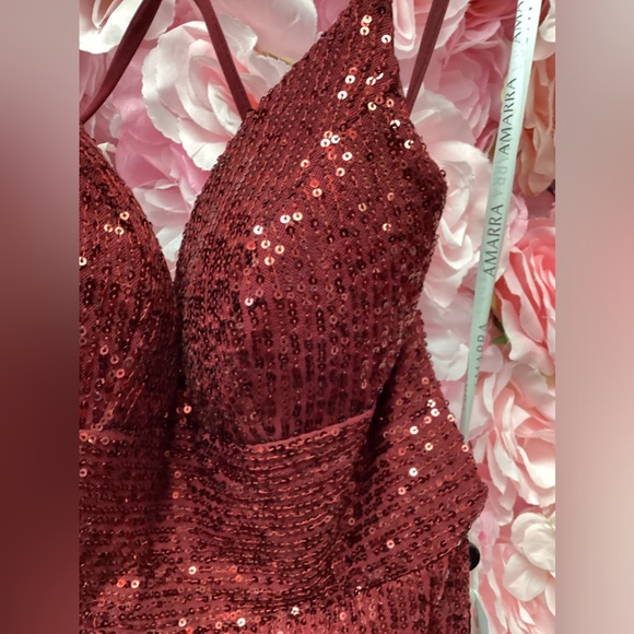 Amarra 88586 Size 2 Wine Beaded Long Dress Open Back V Neck Mermaid NWT - Picture 6 of 6